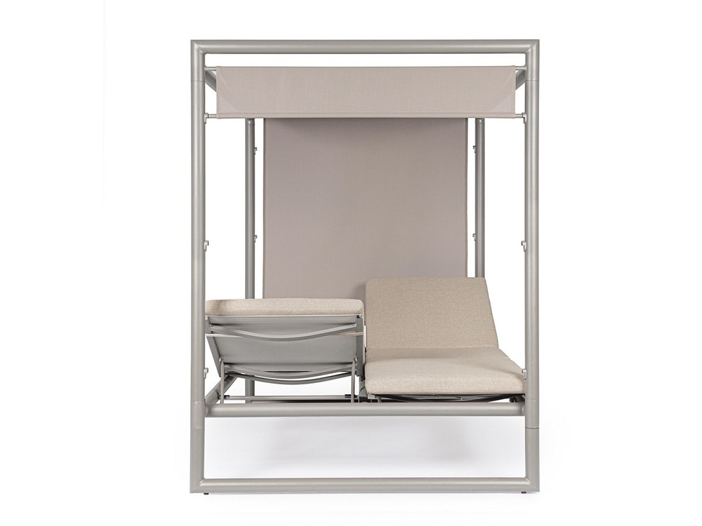 Cama balinesa de aluminio Konnor con camas reclinables y techo deslizante en Mobel 6000