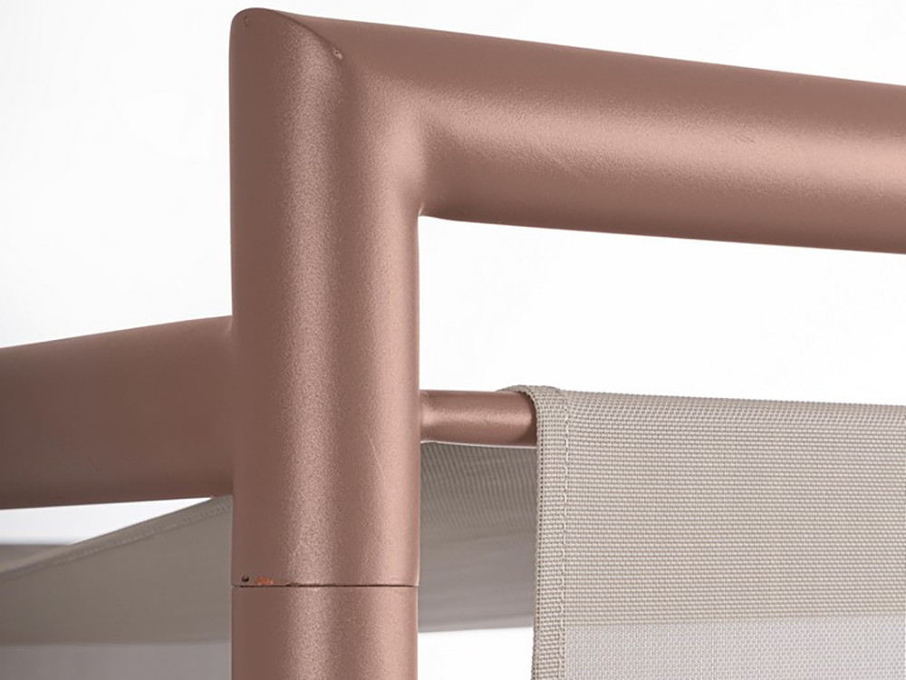 Cama balinesa Konnor con techo parasol deslizante y estructura de aluminio para jardín