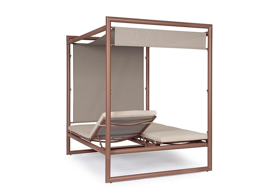 Cama balinesa de exterior Konnor con camas reclinables y parasol ajustable en Mobel 6000