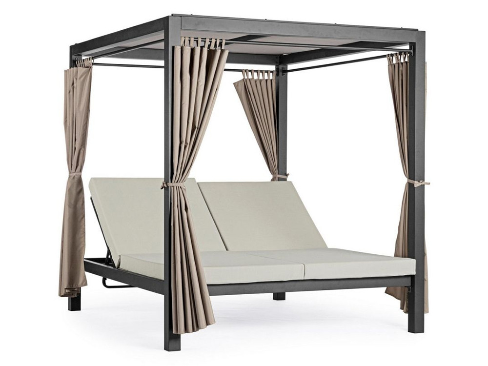 Cama terraza Bizzotto Dream: diseño en aluminio con cortinas y colchonetas de textilene.