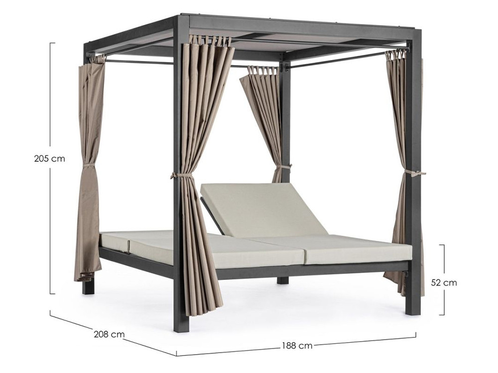 Cama balinesa Dream reclinable: aluminio y textilene con cortinas en Mobel 6000.