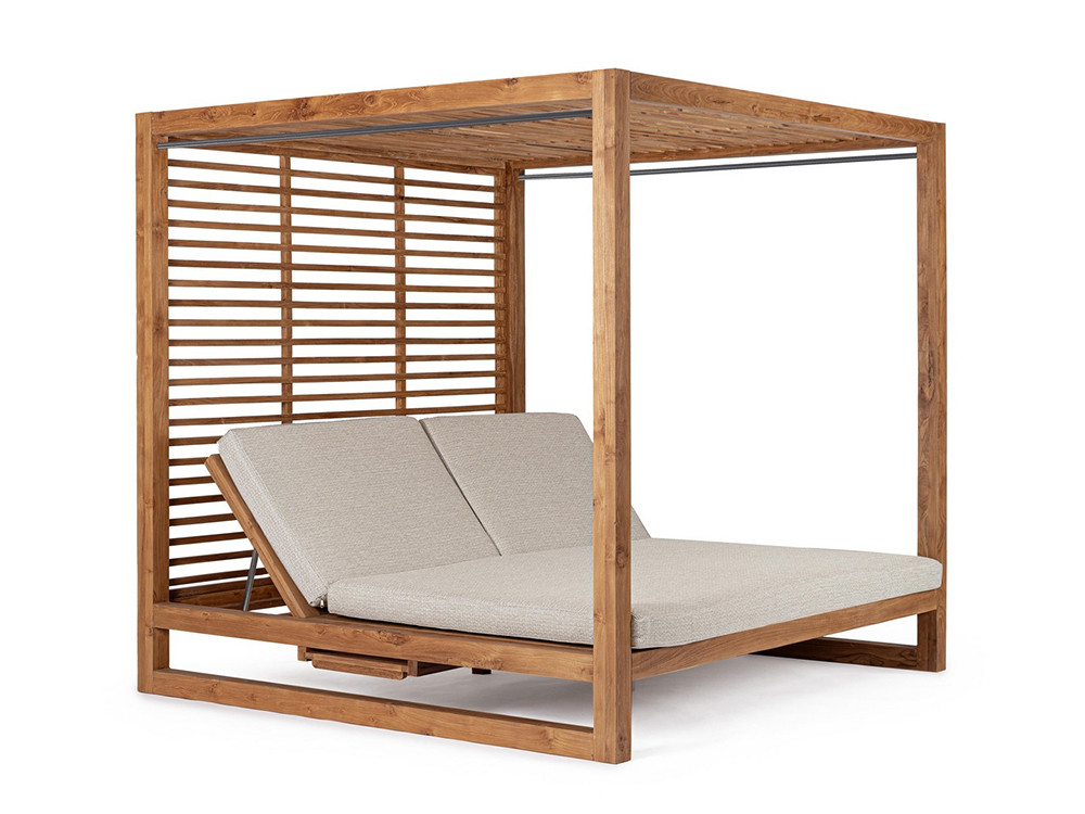 Cama de jardín Honolulu Bizzotto en madera de teca noble FSC con respaldos ajustables para descanso