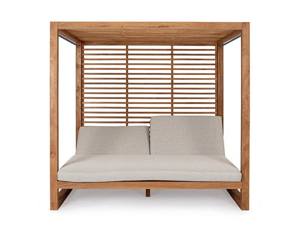 Cama balinesa Honolulu con colchonetas de tejido olefin y estructura de teca FSC de Bizzotto