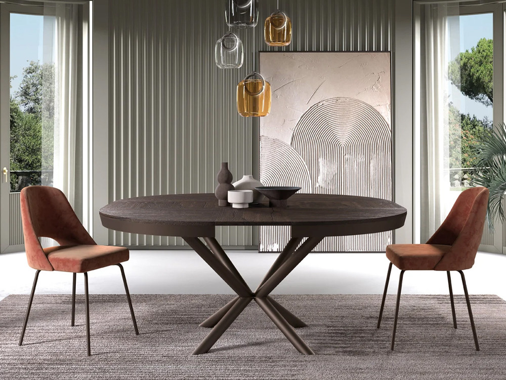 Mesa redonda extensible Full Moon de Easyline: innovador sistema patentado en eco madera disponible en Mobel 6000