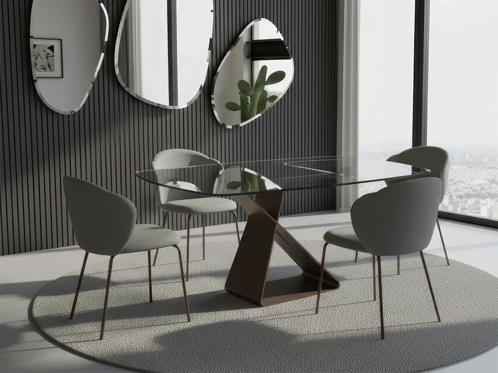 Mobel 6000: mesas de comedor de cristal extensibles como el modelo Clessy de Easyline con base de metal