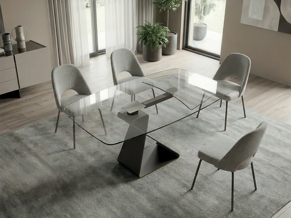 Mesa comedor cristal extensible Clessy de Easyline: elegante sobre de cristal y base de metal en Mobel 6000