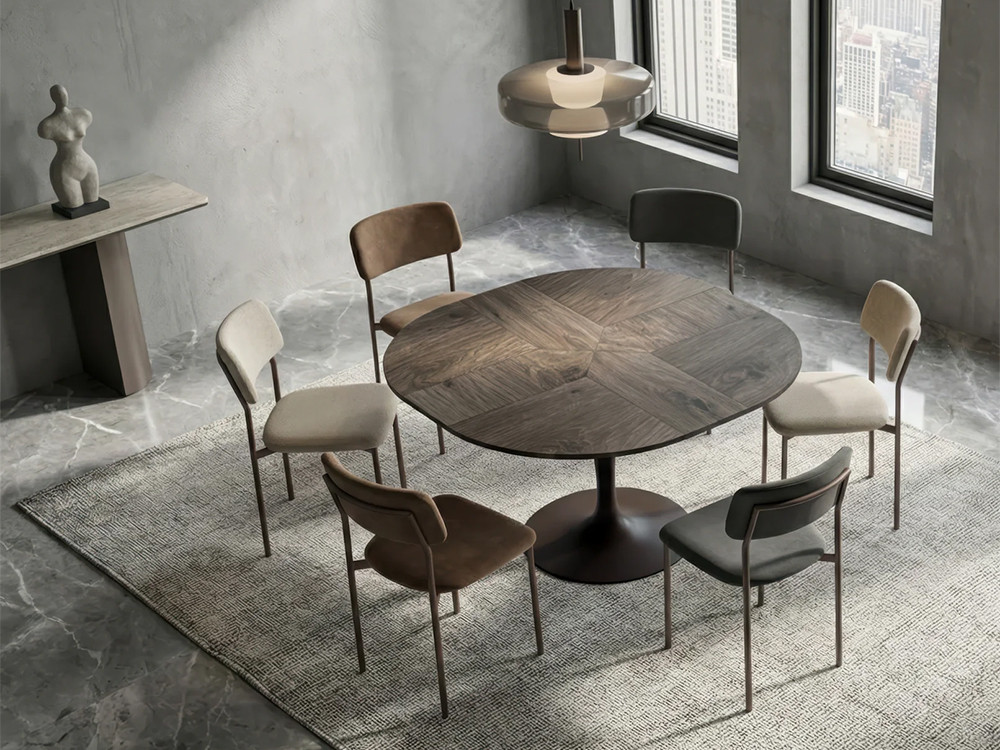 Mobel 6000: mesa de comedor extensible Croissant de Easyline, funcional sobre en eco-madera y base metal