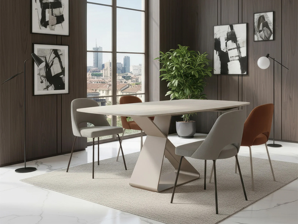 Mesa porcelánico extensible Clessy de Easyline con base escultórica y fácil apertura en Mobel 6000