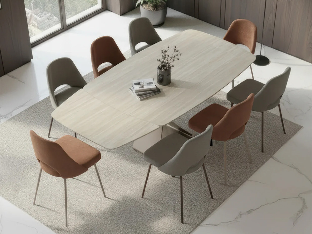 Mobel 6000: mesa comedor moderna extensible Clessy de Easyline, sobre porcelánico y pata de metal