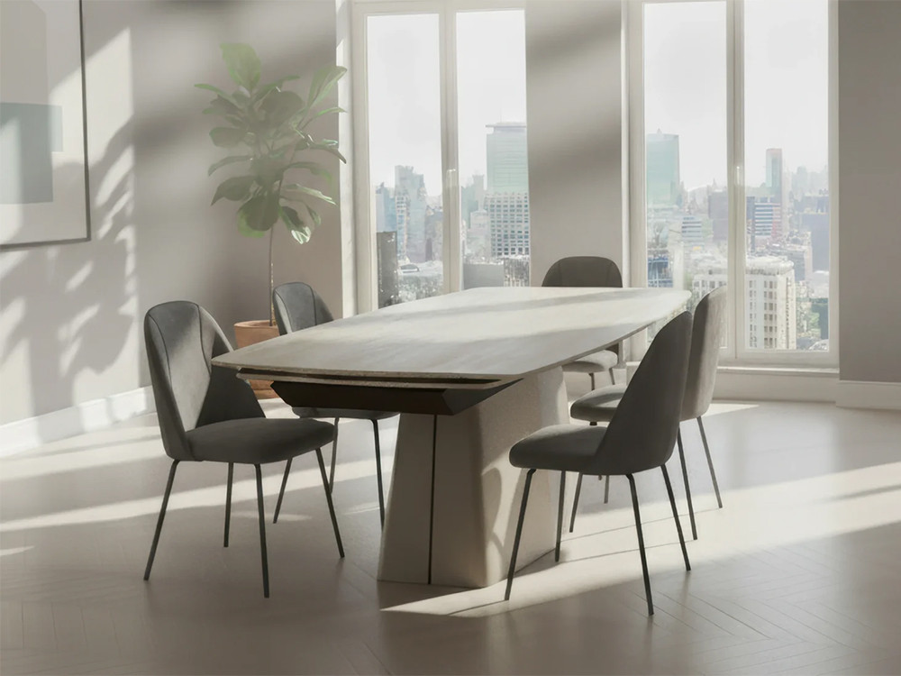 Mobel 6000: mesas de comedor modernas extensibles como el modelo Zenit de Easyline en porcelánico