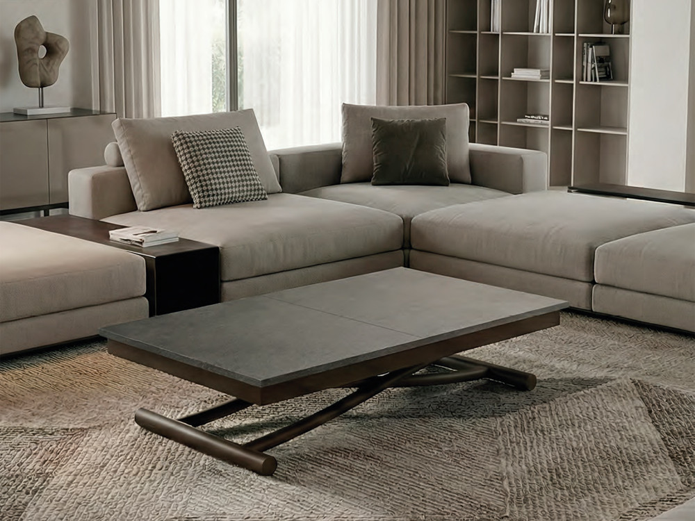 Mesa elevable y extensible Sesamo de Easyline: sobre eco madera y base de metal en Mobel 6000