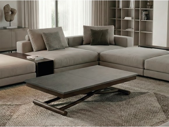 Mesa elevable y extensible Sesamo de Easyline: sobre eco madera y base de metal en Mobel 6000