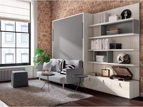 Cama abatible vertical 150 con sofá de Muebles Ros: la solución perfecta de matrimonio en Mobel 6000
