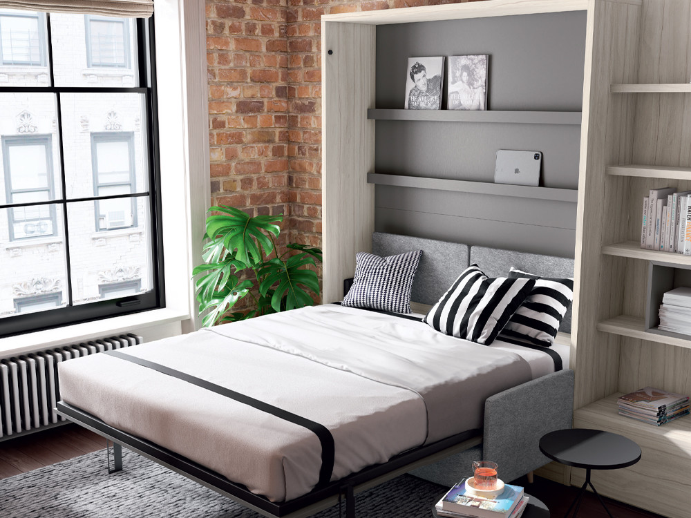 Mobel 6000: dormitorio completo con cama abatible 150 vertical y sofá integrado de Ros Mobiliario.