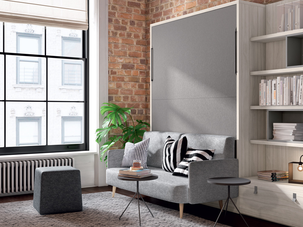 Cama matrimonial abatible vertical 150 con sofá de Ros: confort y ahorro de espacio en Mobel 6000.