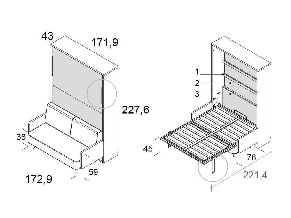 Mobel 6000: funcional sofá con cama abatible vertical de 150x190 de Muebles Ros para dormitorios.