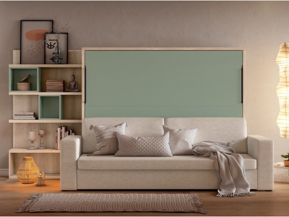 Cama abatible horizontal 150 con sofá de Muebles Ros: la solución de matrimonio ideal en Mobel 6000.