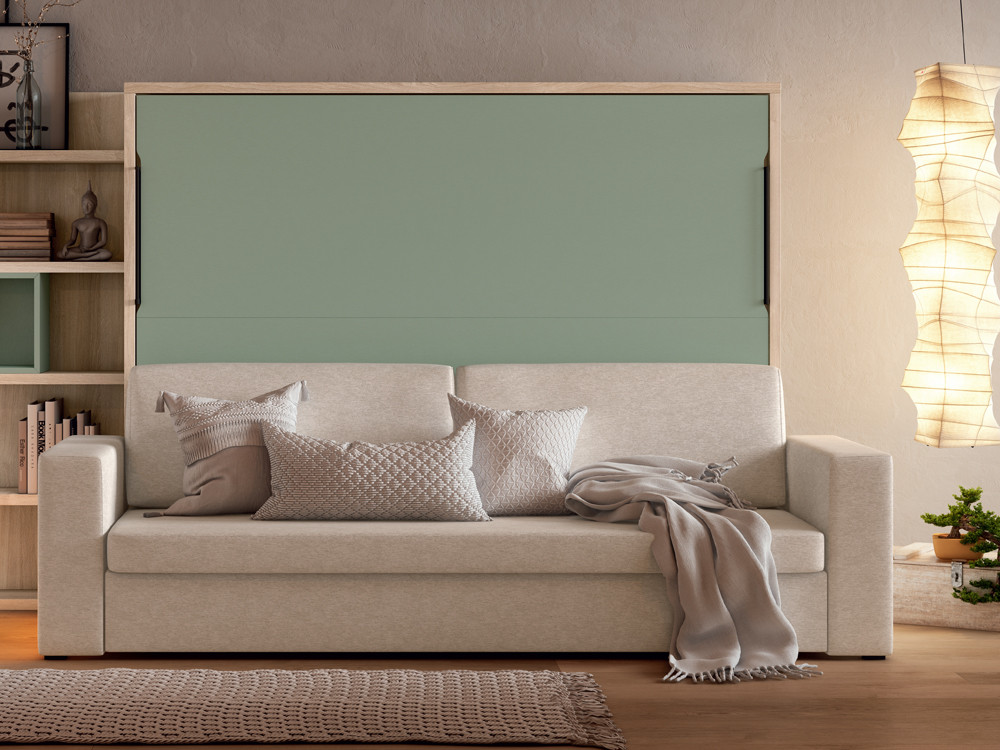 Dormitorio completo con cama abatible 150 horizontal y sofá de Muebles Ros, diseño moderno en Mobel 6000.