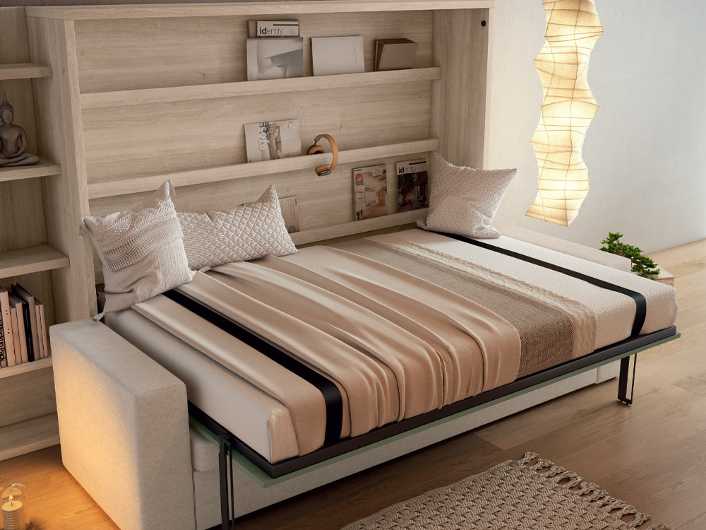 Mobel 6000: cama matrimonial abatible horizontal de 150x190 con sofá integrado de Ros Mobiliario.