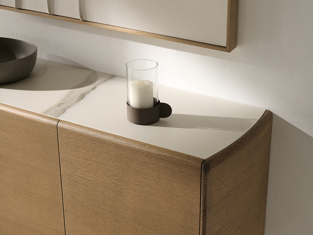 Mobel 6000: aparador bajo moderno Ecos de Didomobili, chapa natural de roble y 4 anchos