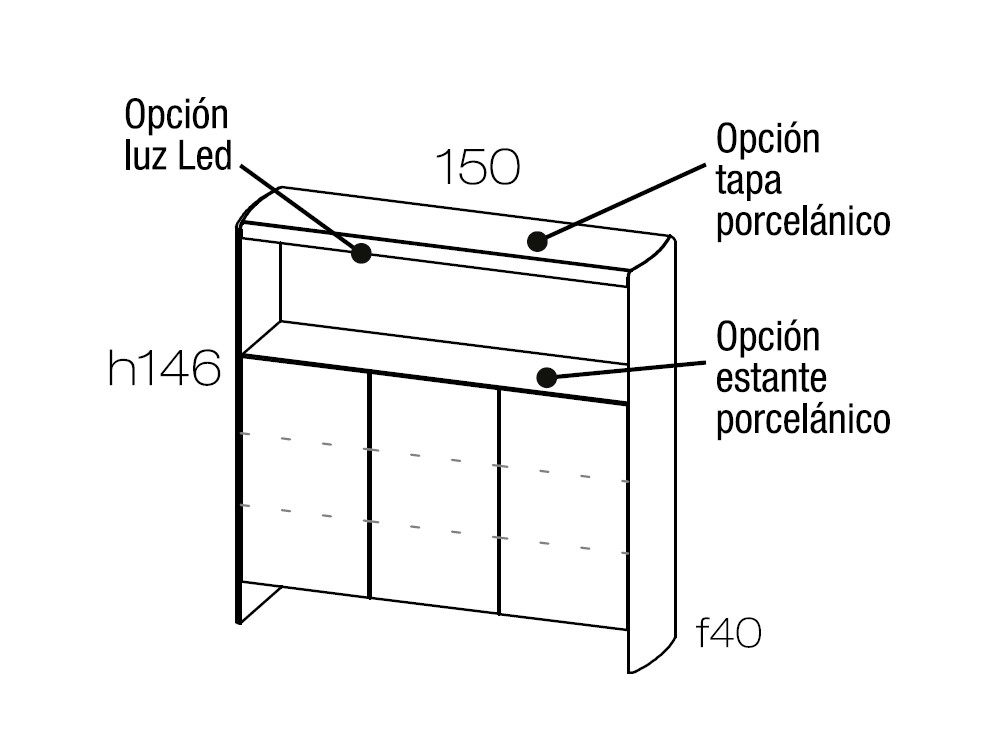 Mobel 6000: elegante aparador lacado Ecos de Dido mobili con 3 puertas y hueco iluminado por led
