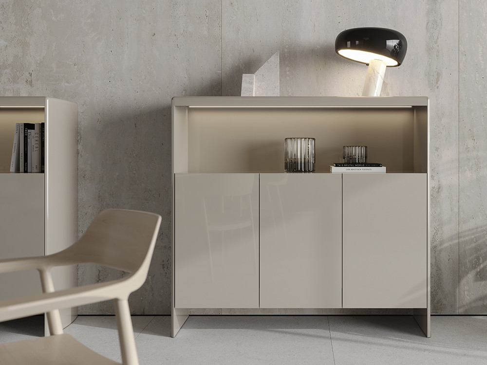 Aparadores altos de diseño Ecos de Dido mobili: sofisticado lacado con hueco y led en Mobel 6000