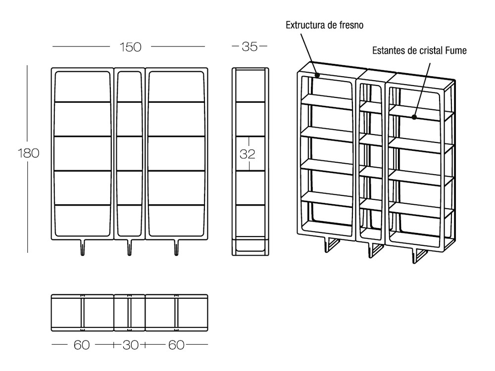 Librerías modernas Ecos Big de Dido mobili: acabado roble teñido y estantes de cristal en Mobel 6000