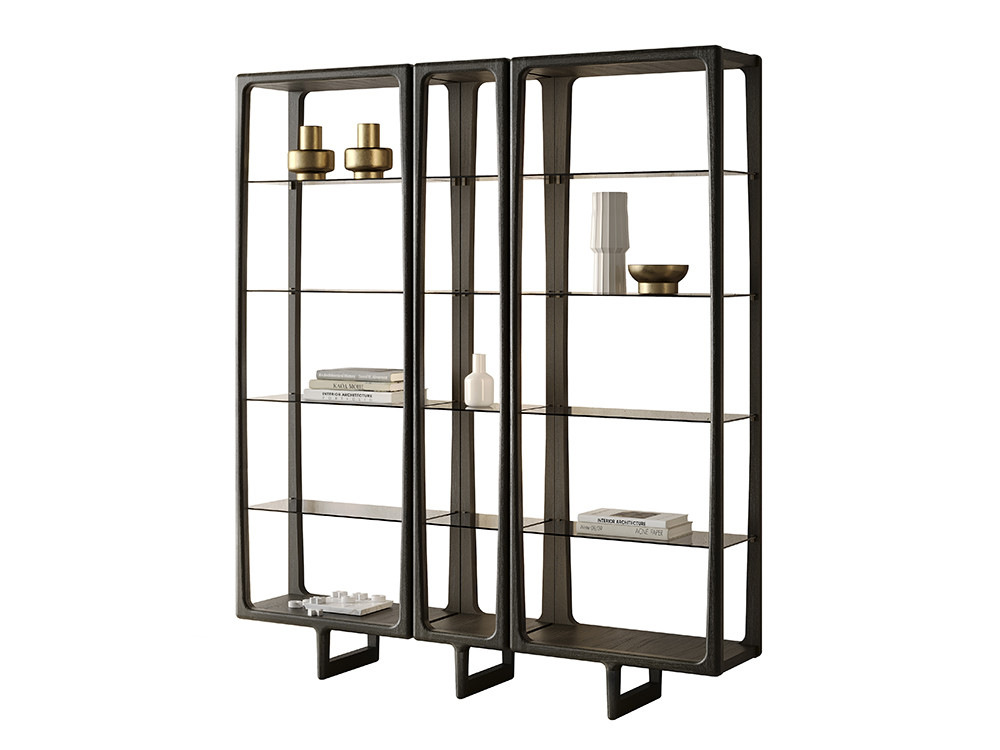 Mobel 6000: librería salón a medida Ecos Big de Didomobili, elegante diseño en roble y estantes de cristal