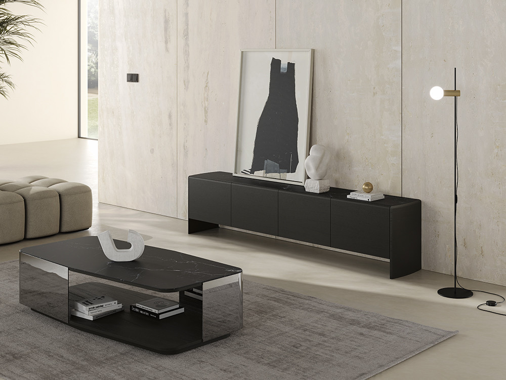 Mobel 6000: mesas de centro de diseño Ecos de Dido mobili, elegancia en porcelánico y roble con espejo