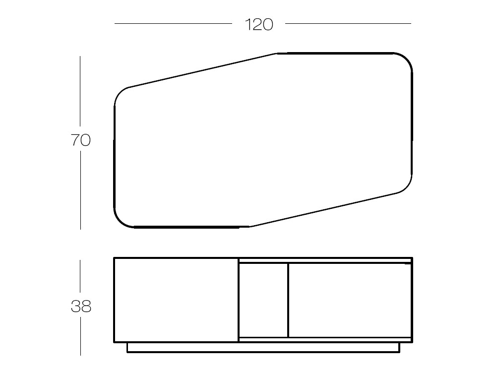 Mesa centro porcelánico Ecos de Didomobili: chapa de roble natural y laterales de metal espejo en Mobel 6000