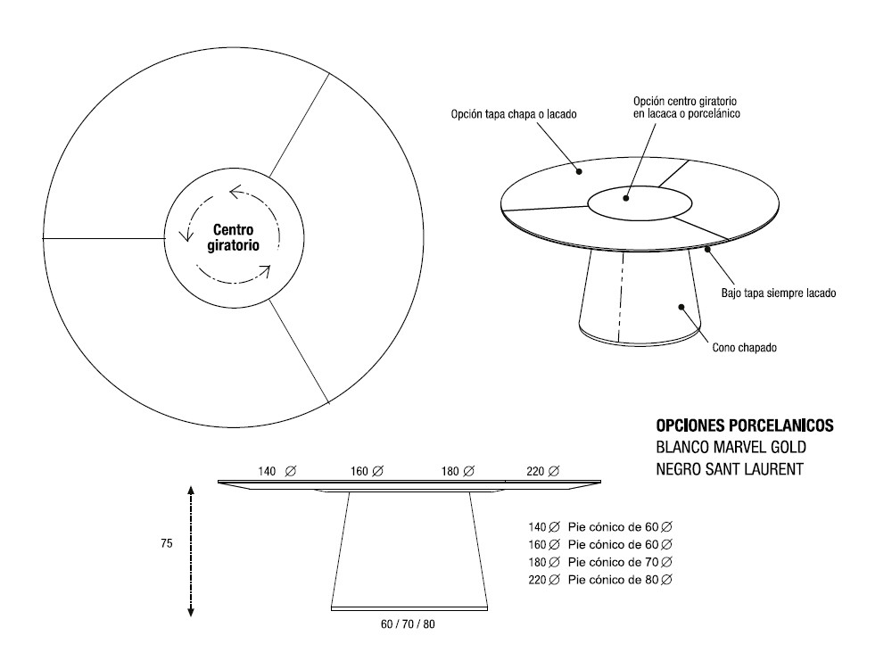 Mesa redonda grande Alma de Dido mobili: 4 medidas con centro giratorio lacado de venta en Mobel 6000