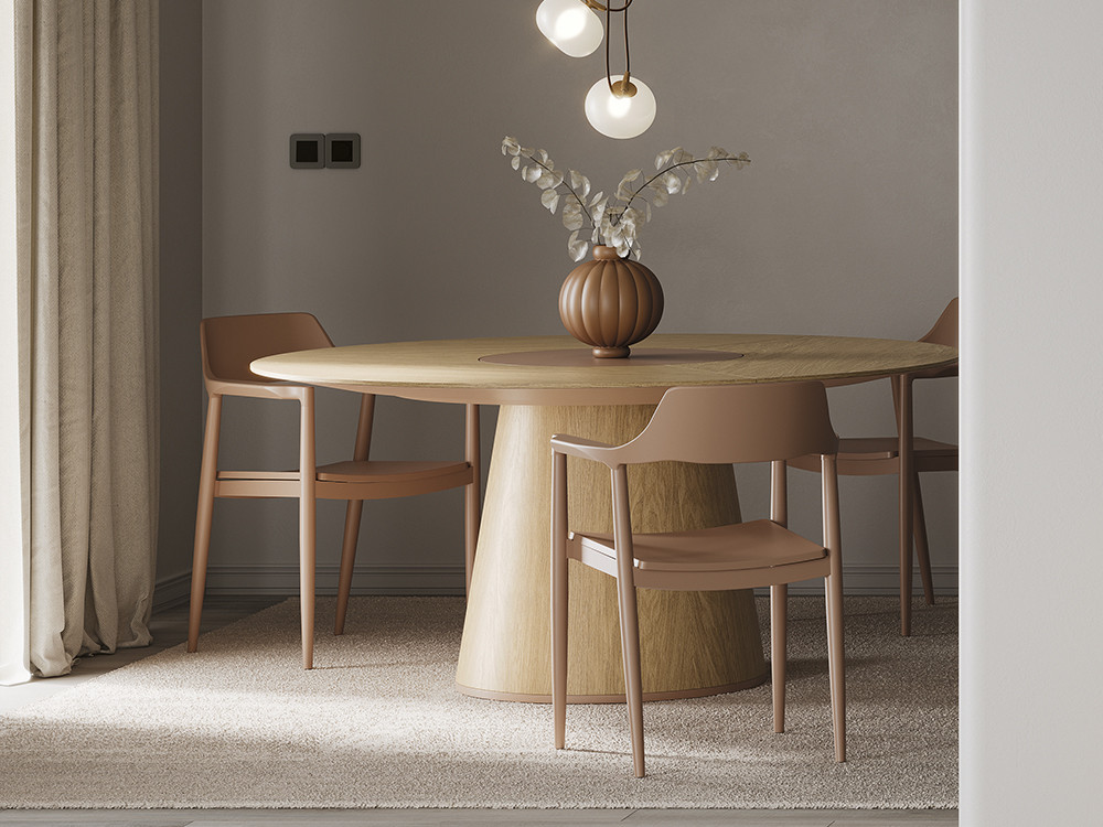 Mesas de comedor redondas modernas Alma de Didomobili: centro giratorio lacado y roble en Mobel 6000