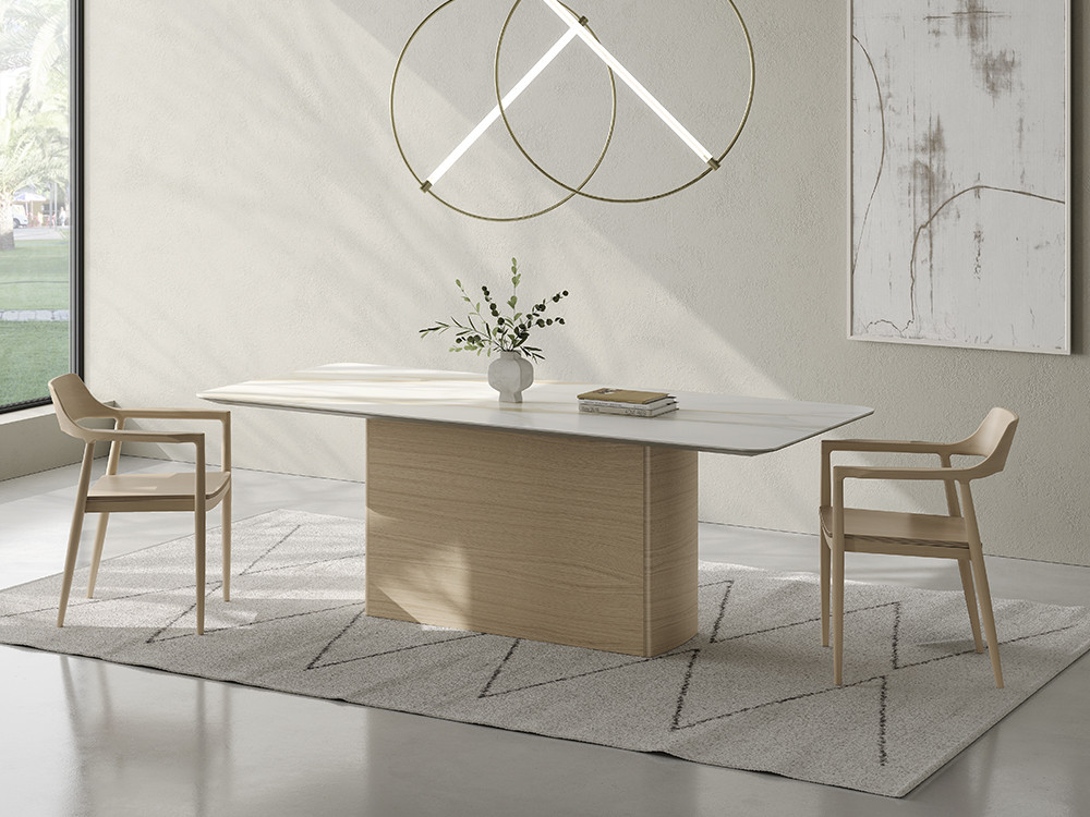 Mesa porcelánico comedor Ecos de Dido mobili: base de roble natural en varias medidas en Mobel 6000