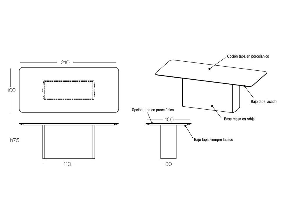 Mesa de diseño Ecos de Dido mobili: chapa natural de roble y porcelánico de alta gama en Mobel 6000