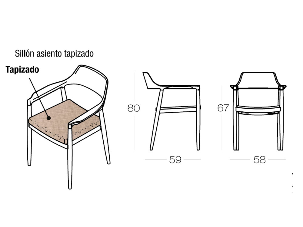 Silla de madera Ecos de Dido mobili: asiento tapizado y estructura de precisión técnica en Mobel 6000