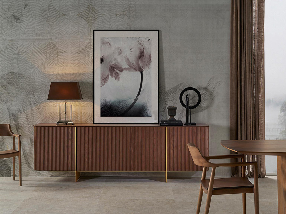 Aparador bajo Dana de Dido Mobili: nogal alistonado y patas de metal de venta en Mobel 6000