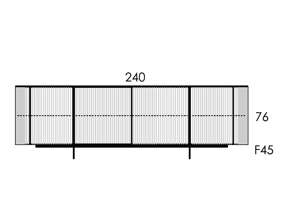 Mueble aparador bajo Dana: acabado alistonado en madera de roble y patas de metal en Mobel 6000