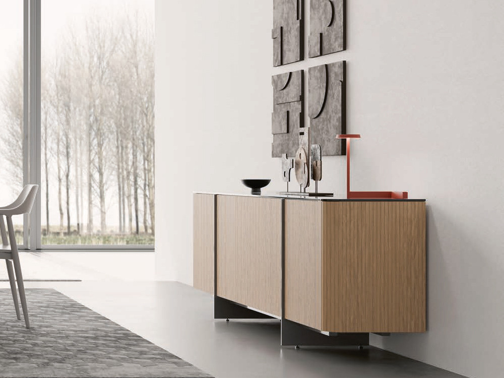 Mobel 6000: elegante aparador bajo Dana, diseño alistonado de fabricación española de alta calidad