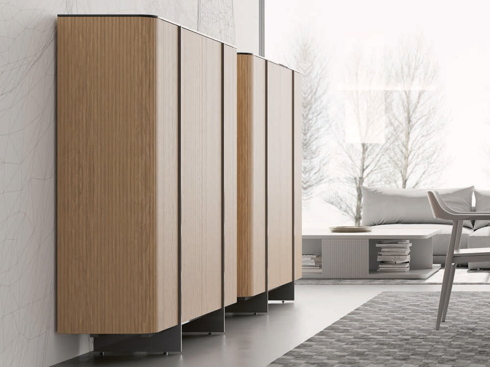 Mobel 6000: aparador alto salón Dana, diseño en roble alistonado con interior de chapa natural