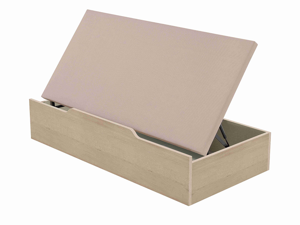Mobel 6000: funcional canapé lateral Flex, base de madera natural con tapa tejido 3D beige