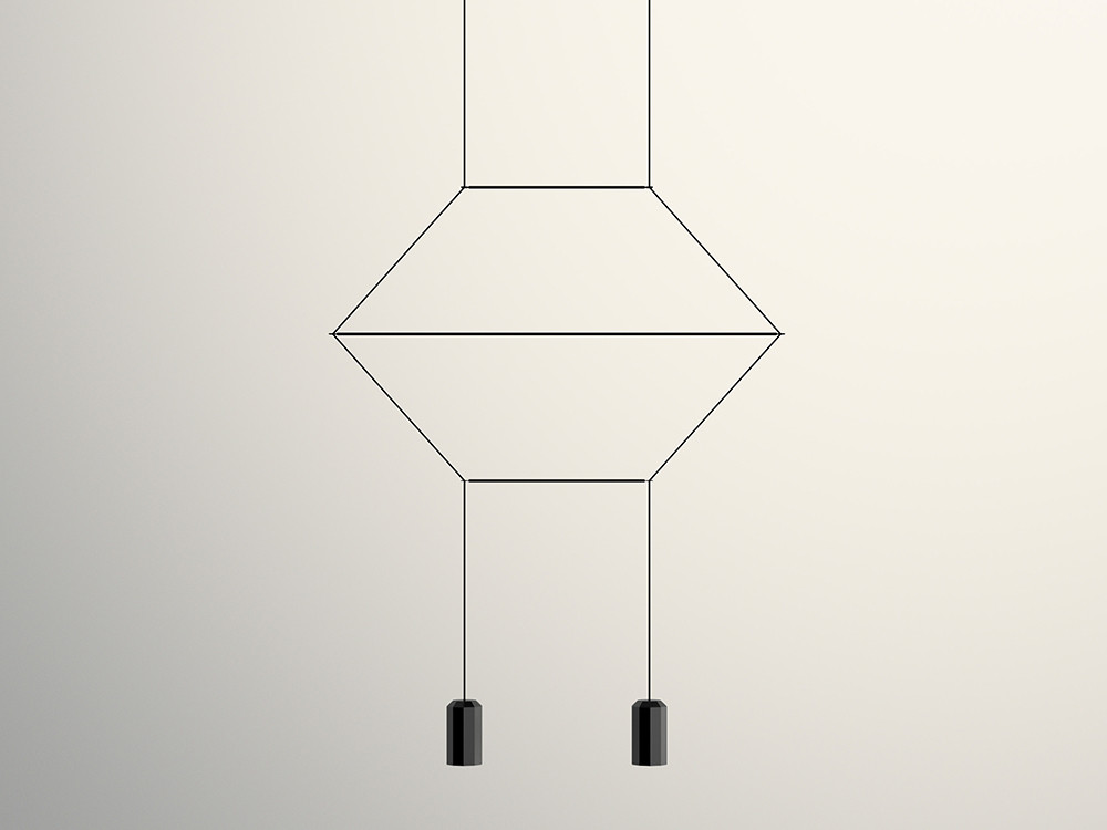 Lámpara salón techo Wireflow lineal 0320 de Vibia: diseño de Arik Levy con dos focos LED en Mobel 6000