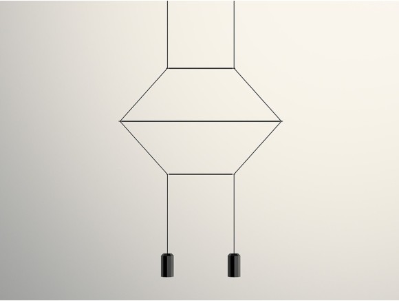 Lámpara salón techo Wireflow lineal 0320 de Vibia: diseño de Arik Levy con dos focos LED en Mobel 6000