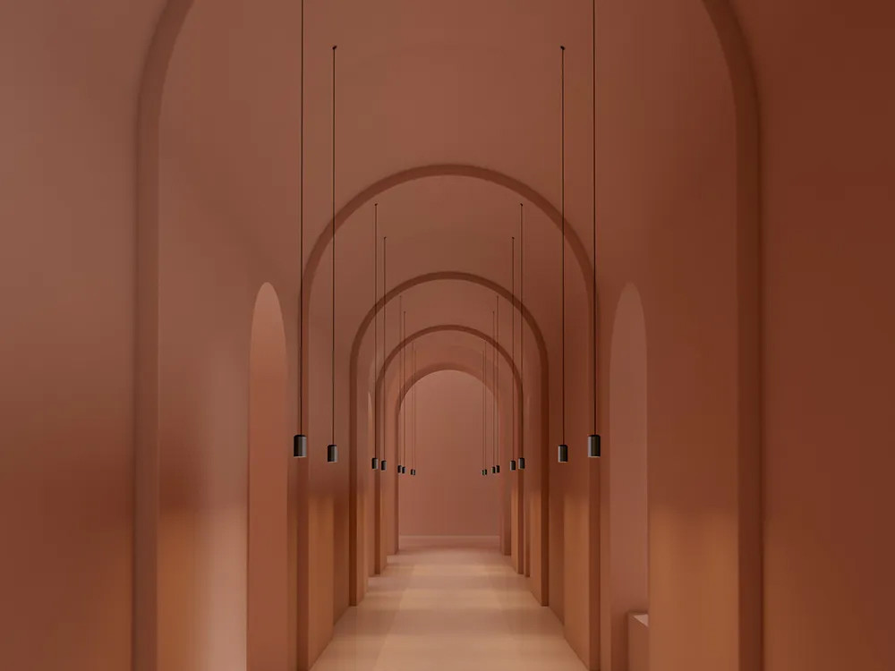 Lámpara de techo Wireflow Free de Vibia: un foco suspendido con vidrio prensado disponible en Mobel 6000