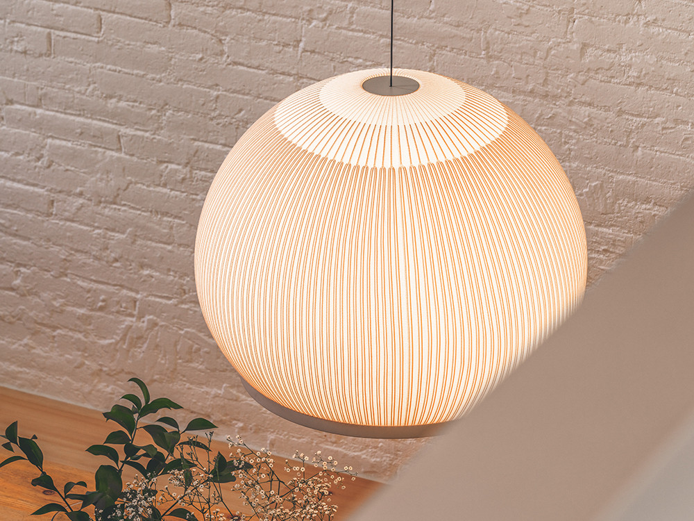 Mobel 6000: lámparas de diseño Vibia Knit, materialidad consciente con pantalla textil de Meike Harde