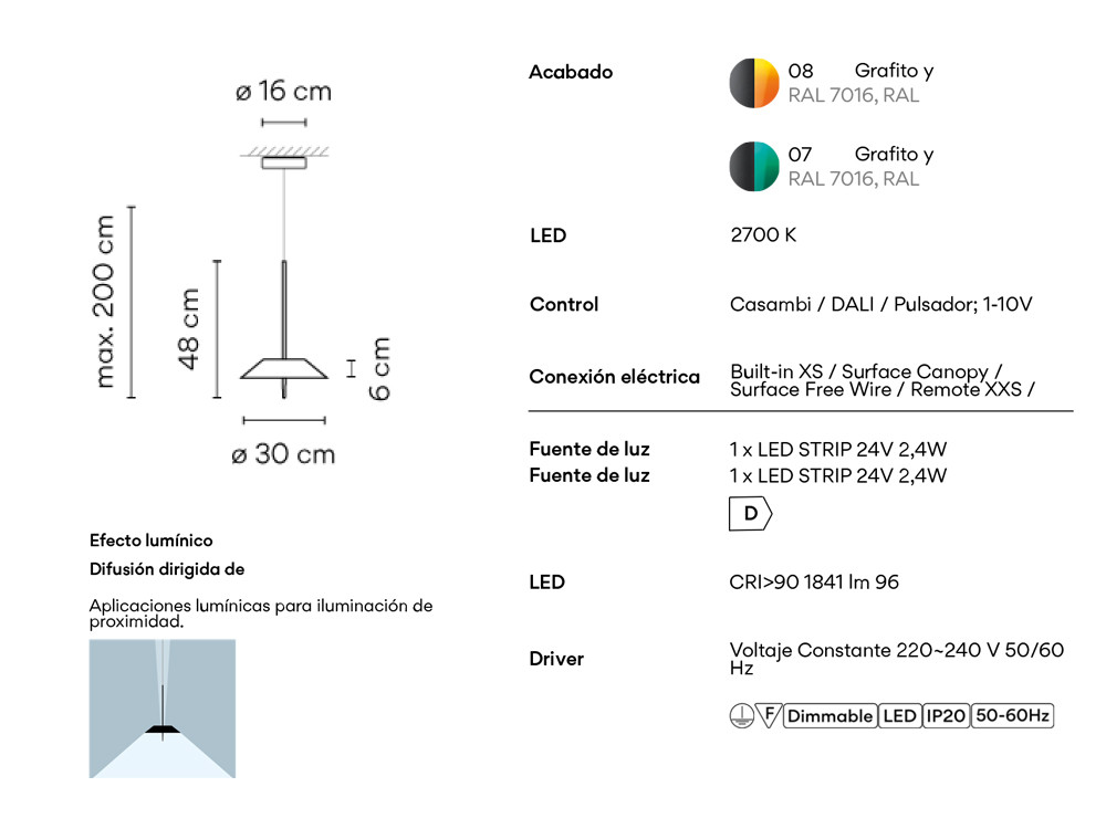 Diseño de iluminación para interiores Vibia: modelo Mayfair PMMA por Diego Fortunato, consumo eficiente LED en Mobel 6000