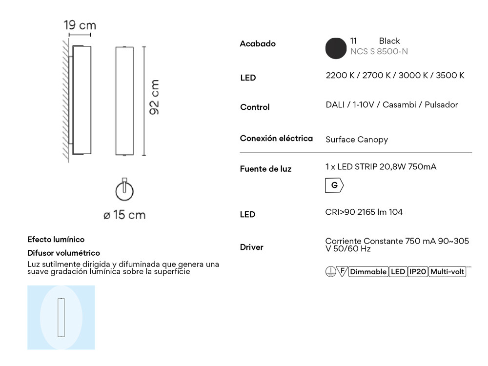Mobel 6000: iluminación para interiores Vibia, aplique Kontorno para el bienestar con luz de vidrio opal