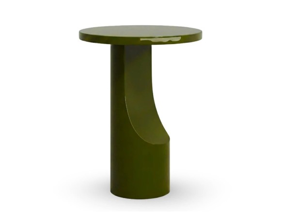 Mesa auxiliar salón Alia de Unika: diseño redondo en microcemento con acabado alto brillo en Mobel 6000