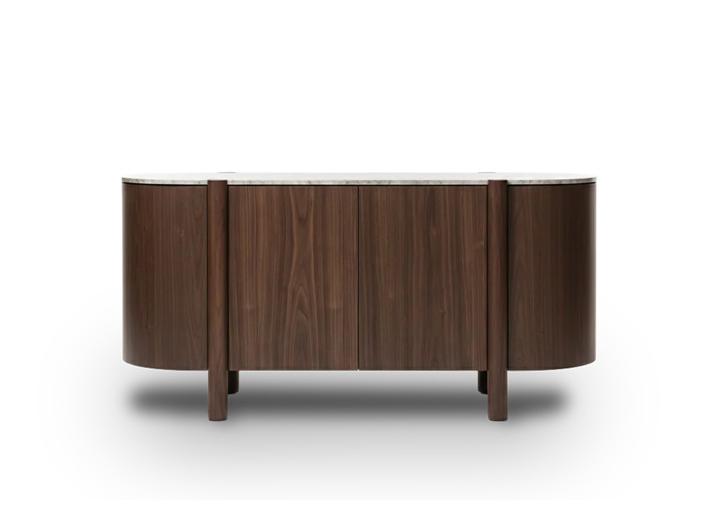 Aparador bajo Lily de la Unika collection: elegancia en madera natural y mármol disponible en Mobel 6000