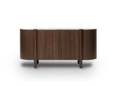 Aparador bajo Lily de la Unika collection: elegancia en madera natural y mármol disponible en Mobel 6000