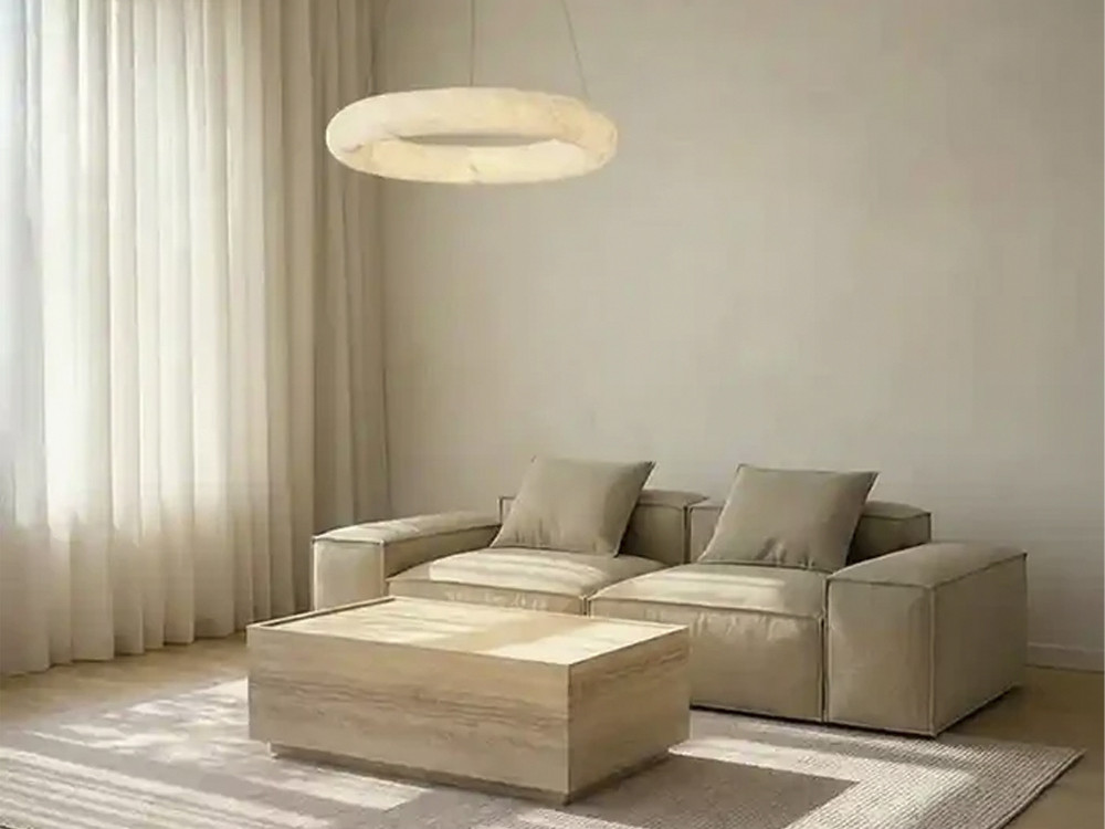 Mobel 6000: lámpara salón techo Halo, sofisticación de la Unika collection en seda natural en Madrid